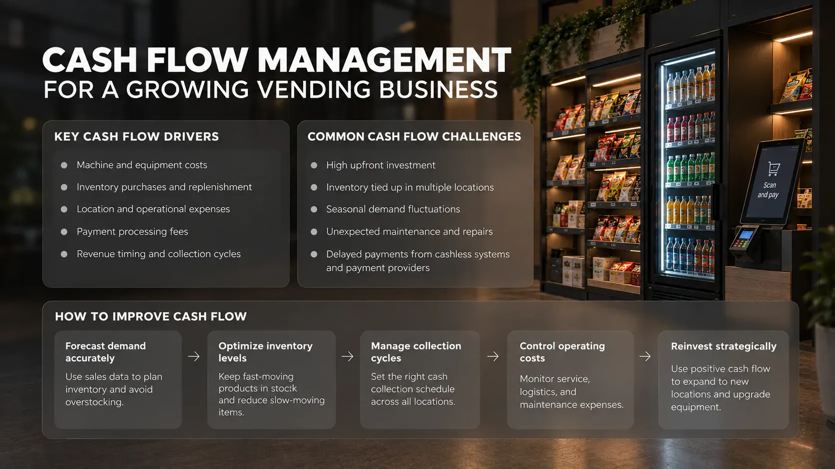 Key cash flow drivers, common challenges and five steps to improve cash flow in a vending business